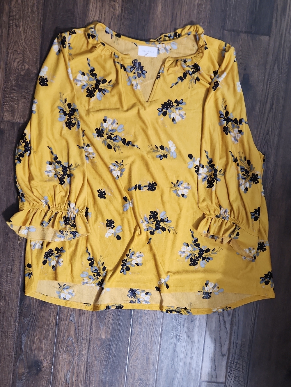 MELLODAY Yellow Floral Ruffle-Sleeve Blouse